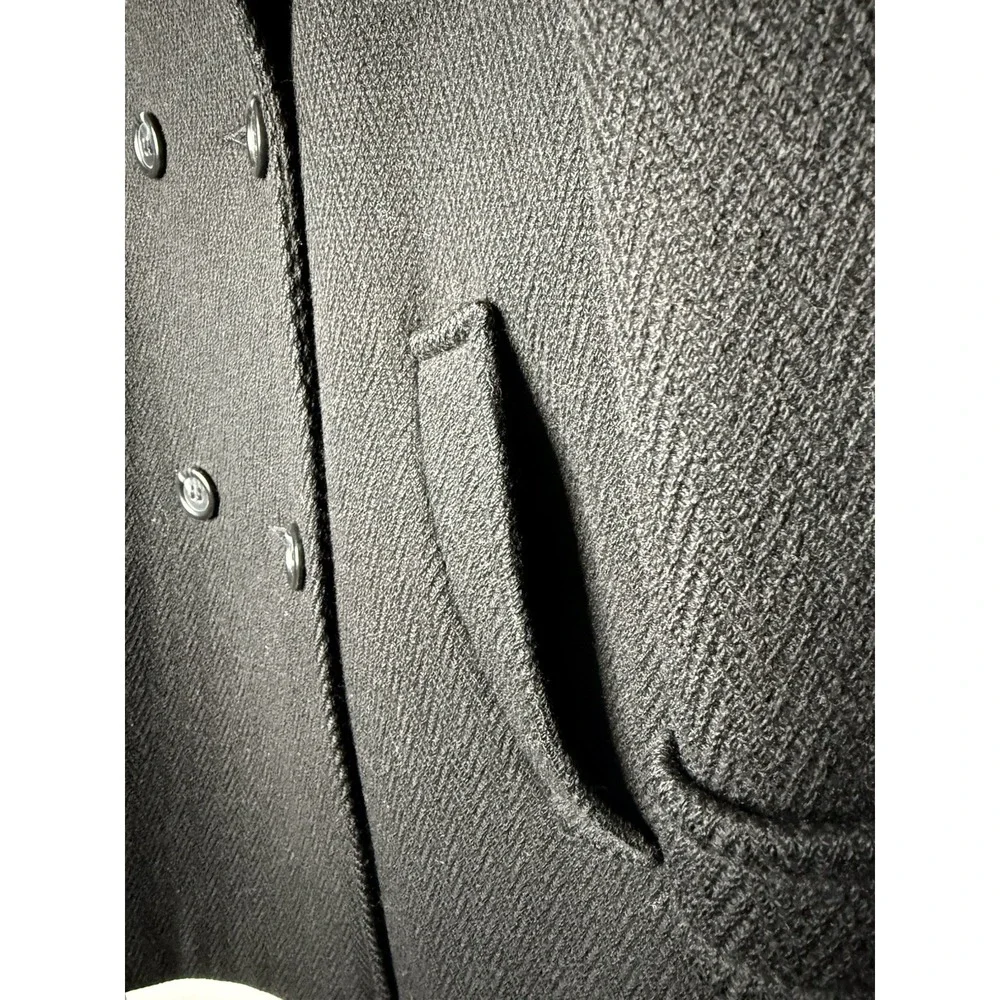 Vintage Alorna Pea Coat Large Black 80s Made In‎ USA 100% Wool Classic Luxury